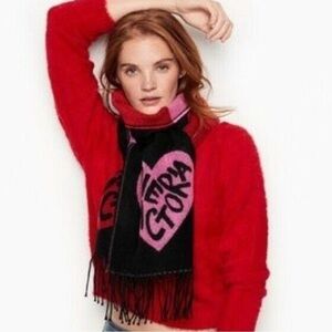 VICTORIA’S Secret Love Victoria Fringed Red Pink Black Color Block Scarf
